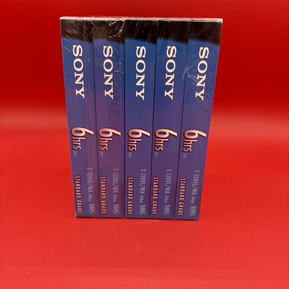 Sony T-120 6 Hrs VHS 5 Pack NEW Sealed VCR Tapes Pack Of 5 Blank Standard Grade - Picture 1 of 4